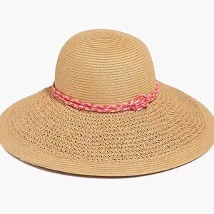 J. Crew Tan Straw Sun Hat with Pink Braided Trim